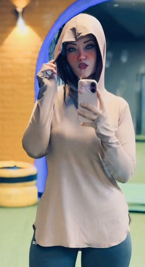 تيشرت تمرين كابيتشو طويل - بفتحة إصبع (Dry Fit)