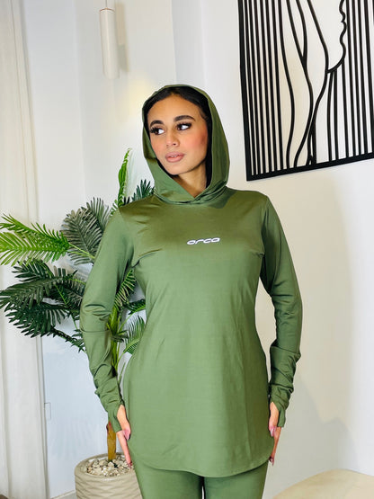 تيشرت تمرين كابيتشو طويل - بفتحة إصبع (Dry Fit)